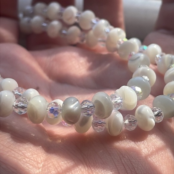 Natural Shell Bead Flat Round Mother of Pearl Rondelle & crystal spacers New - Picture 7 of 7